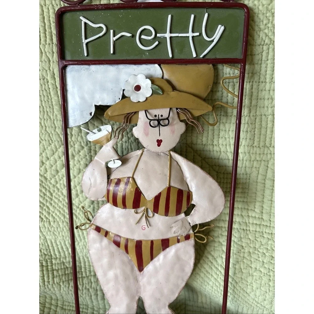 Metal Wall Hanging ' Pretty Hot Babe ' Chubby Swimsuit woman 16x5